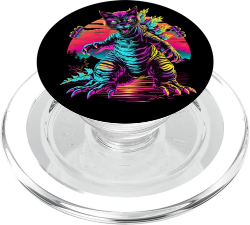 Miniatura 7 de Streetwear Synthwave 80s 90s Catzilla graphic Cat Japanese PopSockets Adhesive PopGrip