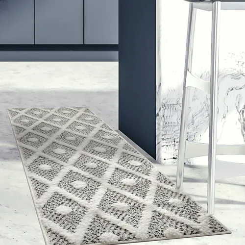 Miniatura 17 de Antep Rugs Palafito 5x7 Alfombra de Área Interior Geométrica Shag Diamante de Pelo Alto-Bajo Texturizada (Blanco, 5'3" x 7'6")
