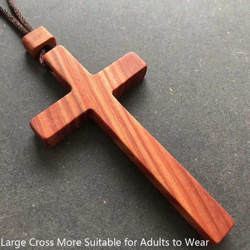 Miniatura 2 de Collares con colgante de cruz de madera natural para niños, niñas, mujeres, hombres, sándalo, hecho a mano, madera, colgante del espejo retrovisor