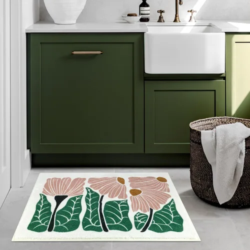 Miniatura 6 de SHIYUE Bonita alfombra de baño con diseño de flores para alfombras de baño, microfibra ultra suave y esponjosa, absorción de agua, tapete