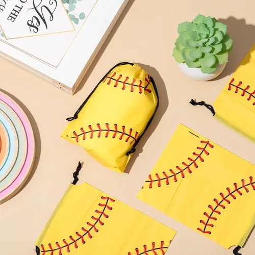 Miniatura 5 de Silkfly Paquete de 50 bolsas de softbol con cordón para aperitivos, bolsas de plástico para regalo, regalos de fiesta para suministros de fiesta