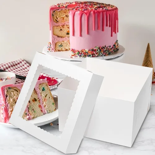 Miniatura 5 de Mcfleet 16 cajas para pasteles de 12 pulgadas 12x12x8 pulgadas cajas de panadería para pasteles de niveles con ventana blancas grandes altas