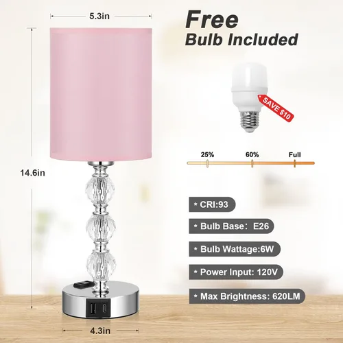 Miniatura 8 de Lámparas de noche táctiles blancas para dormitorios, lámpara de mesa de cristal con puerto de carga USB C+A y mesita de noche de salida de CA