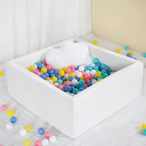 Miniatura 2 de Piscina cuadrada de espuma para niños pequeños, 35 x 35 x 12 pulgadas, piscina suave con funda extraíble, corralito de bolas de esponja Blanco