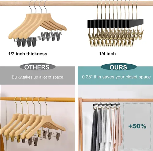 Miniatura 3 de Quality Hangers Paquete de 20 perchas de madera negras ultrafinas que ahorran espacio, gancho giratorio de 360 grados, lo mejor para trajes y más