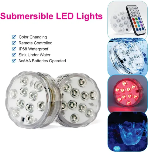 Miniatura 2 de Luces LED sumergibles con control remoto, 13 colores, 4 modos, funciona con pilas, luz LED subacuática para piscina enterrada y piscina sobre