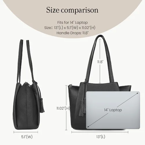 Miniatura 5 de befen Bolso de hombro para mujer de cuero genuino, bolsos para portátil con compartimentos, bolsos de mano