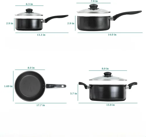 Miniatura 2 de Juego de utensilios de cocina de aluminio antiadherente, ollas y sartenes (negro)