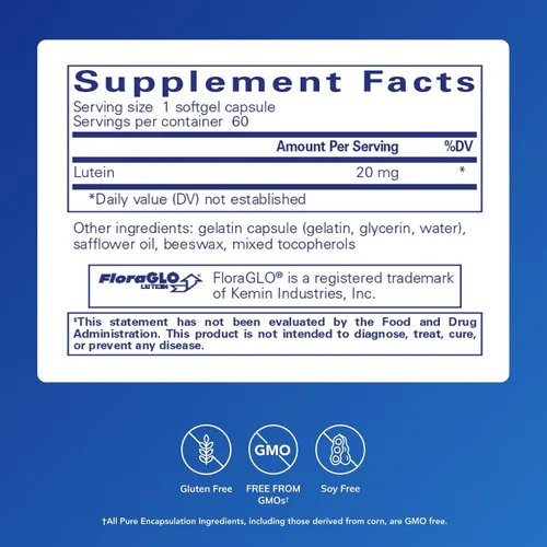 Miniatura 2 de Pure Encapsulations Luteína 20 mg Soporte antioxidante hipoalergénico para una función visual saludable* 60 cápsulas de cápsula blanda