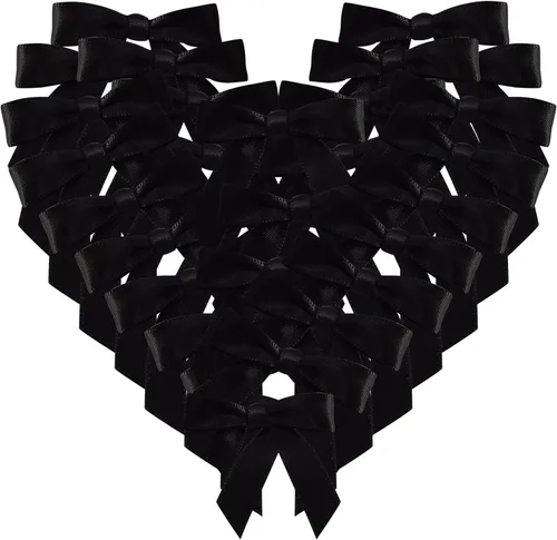 50 piezas mini lazos de cinta de satén negro de 1-1/2" sin ataduras giratorias para manualidades, envoltura de regalos, embalaje, decoración