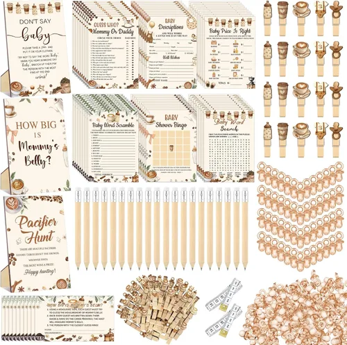 Miniatura 23 de Sherr 476 juegos florales de baby shower, 6 juegos de actividades, tarjeta floral, juego de caza de chupetes, 50 chupetes, qué tan grande es mamá