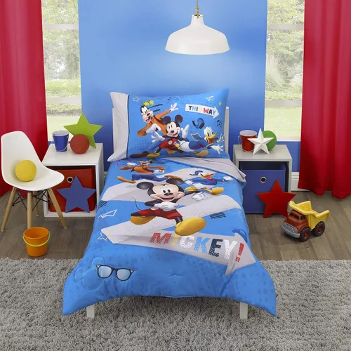 Miniatura 2 de Disney Mickey Mouse y sus amigos - Juego de cama para niños pequeños de 4 piezas - Sábanas ajustadas, funda de almohada, sábana encimera y edredón