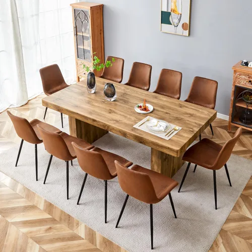 Miniatura 33 de gopop Rustic Modern 79" Rectangular Dining Table, Solid Wood Farmhouse Kitchen Table with Sturdy Legs, Wooden Dining Room Table for 6–10 People