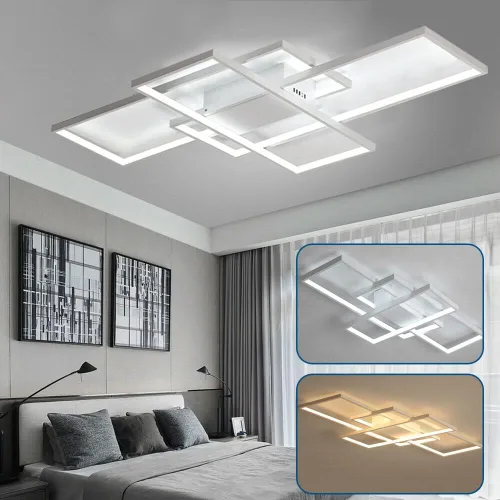 Miniatura 7 de OUKANING Lámpara de techo LED moderna de 43 pulgadas, lámpara geométrica de montaje empotrado, lámpara de 3 colores con control remoto, lámpara