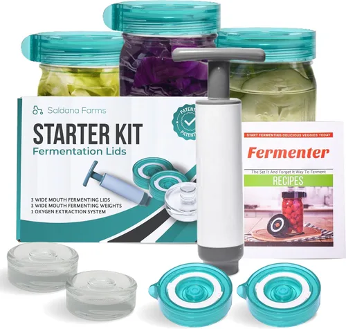 Miniatura 8 de Juego de Iniciación de Tapas de Fermentación, Incluye 3 Tapas de Fermentación con Esclusa de Aire y 3 Pesos de Vidrio, Kit de Fermentación de Azul