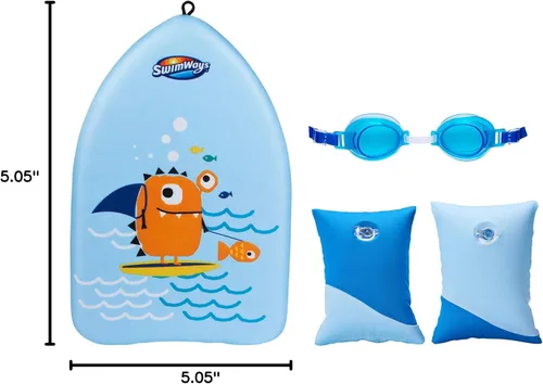 Miniatura 8 de SwimWays Paquete económico, gafas Guppy de cara de pez, natación suave y entrenador de patadas de monstruos marinos, aprende a nadar Kickboard