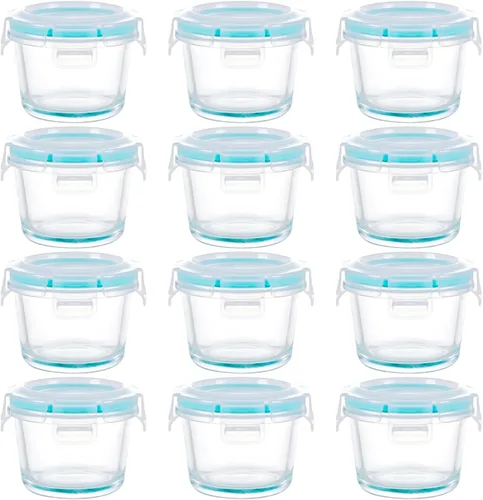 Miniatura 8 de Mini recipientes de vidrio para almacenamiento de alimentos, paquete de 12 frascos de vidrio pequeños de 5.4 onzas con tapas de bloqueo, recipientes