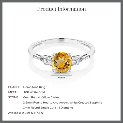 Miniatura 6 de Gem Stone King Anillo de compromiso de 3 piedras preciosas redondas de oro blanco de 10 quilates con piedra natal de 0.236 in con piedra natal