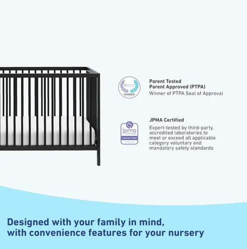 Miniatura 8 de Graco Teddi Cuna convertible 5 en 1 (negro) – Certificado GREENGUARD Gold, se convierte en sofá cama, cama infantil y individual con cabecera