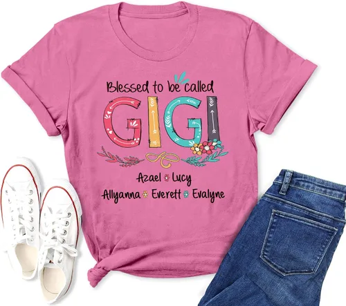 Miniatura 4 de Blessed to be Called Gigi Flower Art - Camiseta Blessed Called Gigi para mujer, linda camiseta Gigi para mujer, camisa personalizada Blessed Gigi