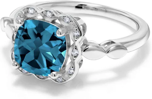 Miniatura 3 de Gem Stone King Anillo de compromiso de plata de ley 925 de 0.315 in con piedra natal y zafiro blanco creado Anillo de compromiso de boda