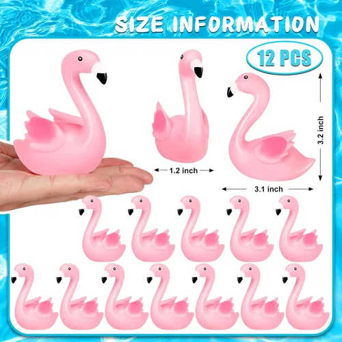 Miniatura 4 de Patos de goma de flamenco rosa, 12 juguetes de baño de flamenco a granel para niños, decoración de pastel de pato de goma flamenco pequeño, premios