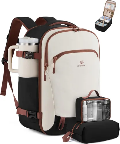 Miniatura 11 de LOVEVOOK Mochila de viaje para computadora portátil para mujer, aprobada por aerolíneas, bolsa de artículos personales, 3 unidades, Negro, Mochilas