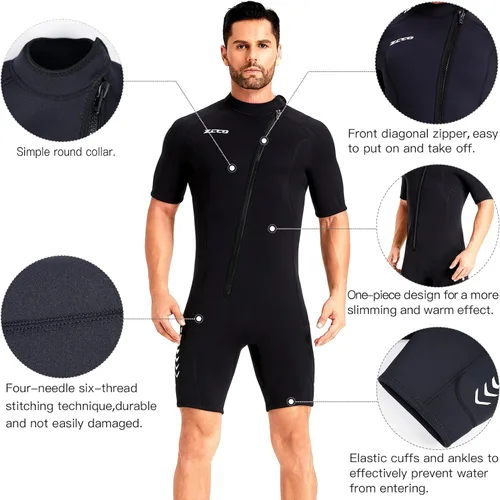 Miniatura 2 de ZCCO Traje de neopreno corto para hombre de 0.118 pulgadas (0.118 in) con cremallera frontal para buceo, natación, surf, esnórquel