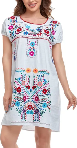 Miniatura 2 de YZXDORWJ Vestido bordado mexicano de manga corta para mujer