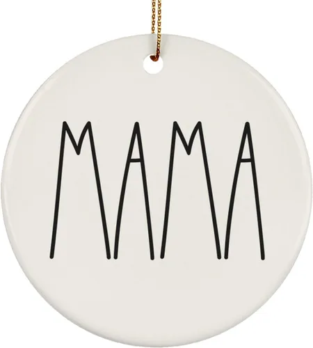 Miniatura 38 de Adorno familiar de Navidad, regalos de hija, hijo, adorno de círculo de cerámica de 3 pulgadas para colgar en el árbol – Día de la Madre