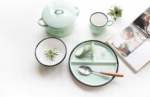 Miniatura 3 de CoCoMe Round Smile Sun - Plato de ensalada de postre dividido de porcelana de cerámica, 8 pulgadas (1, verde)