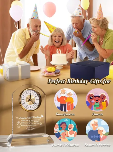 Miniatura 2 de DEEWISH Reloj de escritorio de cuarzo para regalo de 70 cumpleaños, elegante decoración de bendición para el hogar para padres, abuelos, amigos