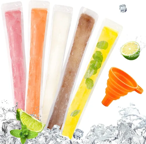 Miniatura 7 de FEBSNOW 200 piezas de bolsas para paletas - Bolsas para moldes de paletas con embudo para yogur, caramelo helado, hielo y favores de fiesta (11"x2")