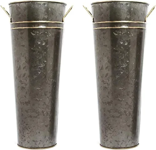 Miniatura 17 de Hosley Jarrón Balde Francés Galvanizado con Asas de 6" de Diámetro x 15" de Alto - Perfecto para Bodas, Fiestas, Picnics Campestres, Arreglos Plata