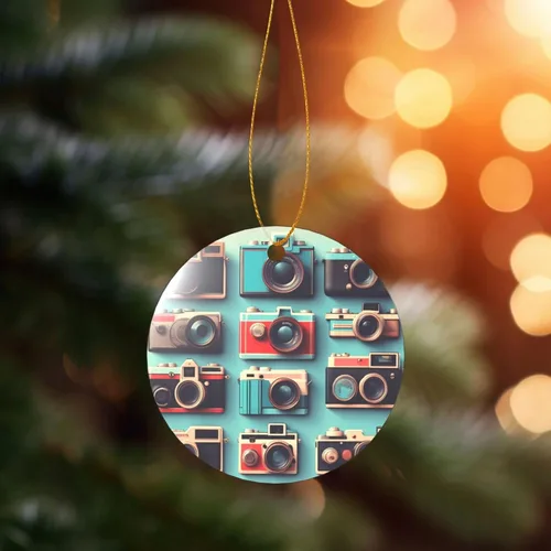 Miniatura 6 de Retro Cool Camera Collection Print Christmas Ornament 2025, Acrylic Santa Pendant Ornaments for Christmas Tree Decorative Baubles Round