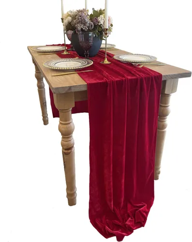 Miniatura 15 de Camino de mesa de terciopelo, decoración de recepción de boda de lujo de 10 pies, tela de terciopelo suave, superposición de lino para fiesta