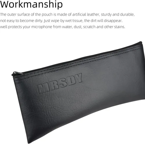 Miniatura 6 de MRSDY Bolsa para micrófono, bolsa negra con cremallera para micrófono, micrófono inalámbrico, protector de micrófono vocal a prueba de golpes, bolsa