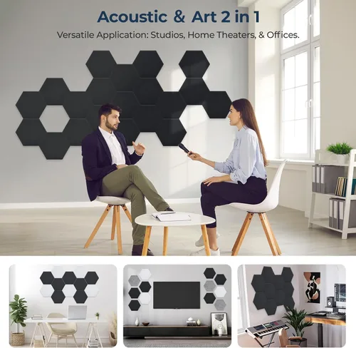 Miniatura 5 de Paquete de 18 paneles acústicos hexagonales, paneles de pared insonorizados de alta densidad de 12 x 10 x 0.4 pulgadas, paneles de pared acústicos
