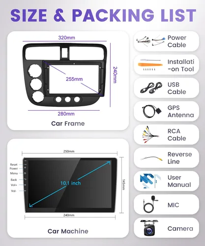 Miniatura 8 de 【DSP integrado】Estéreo de coche Android para Honda Civic 2001 2002 2003 2004 2005 Radio inalámbrica Carplay Android Auto GPS Chip, pantalla táctil
