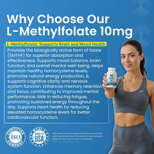 Miniatura 5 de L Metilfolato de 10 mg 90 cápsulas Suplemento de metilfolato optimizado y altamente bioactivo 5-MTHF soporta energía, enfoque y estado