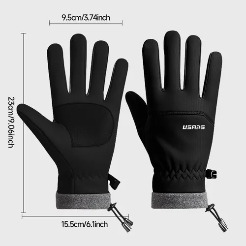 Miniatura 3 de Winter Thermal Cycling Gloves, Windproof Faux Leather with Adjustable Drawstring & Touchscreen Fingers, Non-Slip Grip for Cold Weather Biking, Black