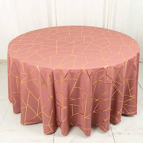 Miniatura 7 de Balsa Circle Mantel redondo de poliéster con diseño geométrico metálico de 120 pulgadas, color canela y oro rosa Rosa canela