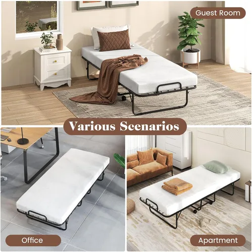 Miniatura 8 de DORTALA Cama plegable de metal plegable, cuna de colchón de espuma viscoelástica con marco de metal súper resistente y resistente, cama de invitados