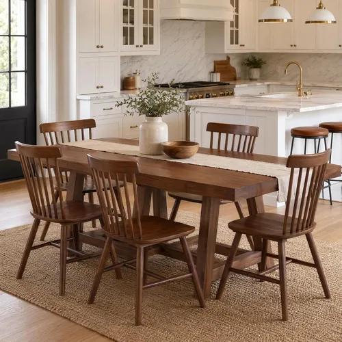 Miniatura 14 de Juego de 4 sillas de comedor Windsor, sillas de cocina de estilo granja con respaldo de vástago, sillas laterales de madera maciza sin brazos
