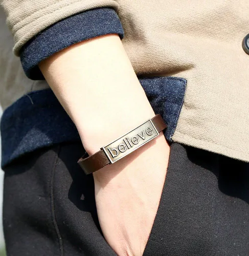 Miniatura 3 de Hamoery Pulsera de cuero de aleación punk para hombre, pulsera cruzada