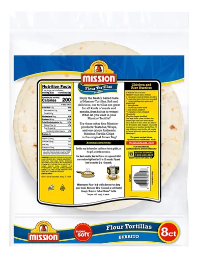 Miniatura 3 de Mission Tortillas de harina de burrito, sin grasas trans, auténticas, tamaño grande, 8 unidades, 2 paquetes