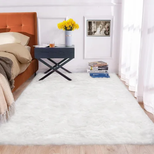 Miniatura 71 de ORINOVA Alfombras de pelo sintético lavable de color gris plateado claro para dormitorio, alfombra de felpa para sala de estar, alfombra