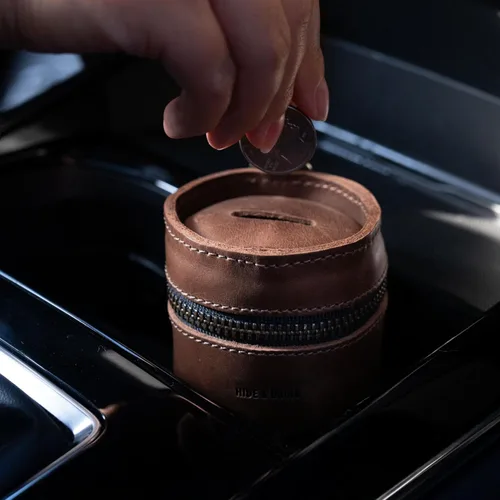 Miniatura 3 de Hide & Drink, Caja de dinero, cubo de alcancía, bolsa con cremallera, organizador de efectivo, funda para monedas, cuero de grano completo, hecho a