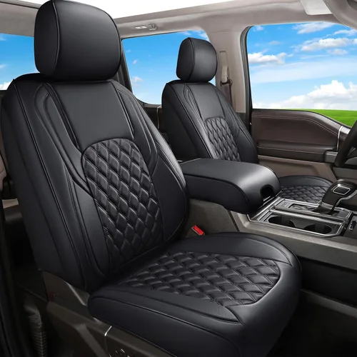Huidasource Fundas de asiento delantero de automóvil, funda de cojín impermeable de piel sintética F150 para asiento de camión, ajuste personalizado