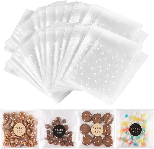 Miniatura 13 de NPLUX Paquete de 100 bolsas de celofán autosellantes transparentes para galletas y golosinas "Gracias" para obsequios y dulces con calcomanías